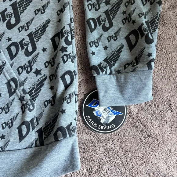 Julius Erving Dr J Mens XL All Over Print Hoodie Grey Basketball Sweatshirt NWT - Picture 5 of 9